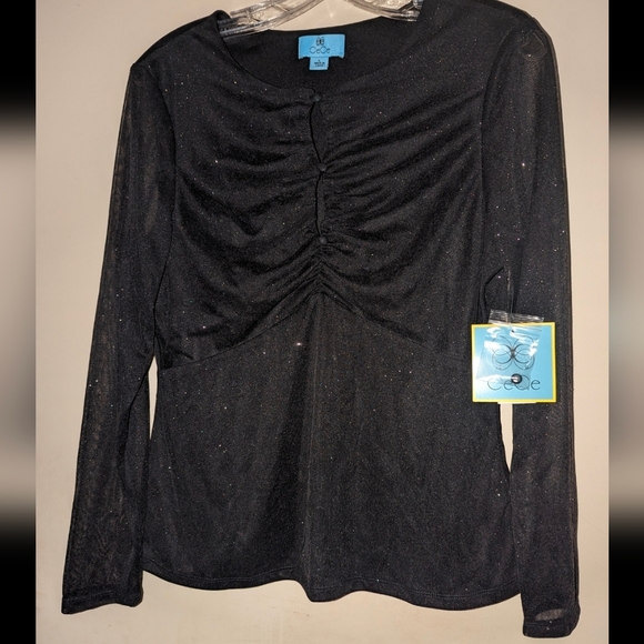 NWT CeCe Holiday Sheer SHIMMER Long Sleeved Evening Cocktail Bling Party Top NYE - Picture 9 of 9